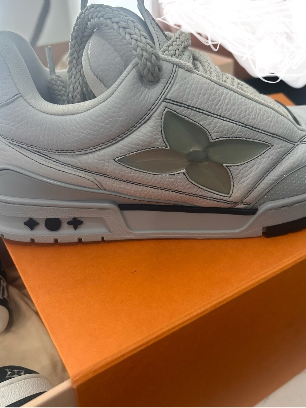 Louis Vuitton Men’s White and Taupe LV Trainer Sneaker